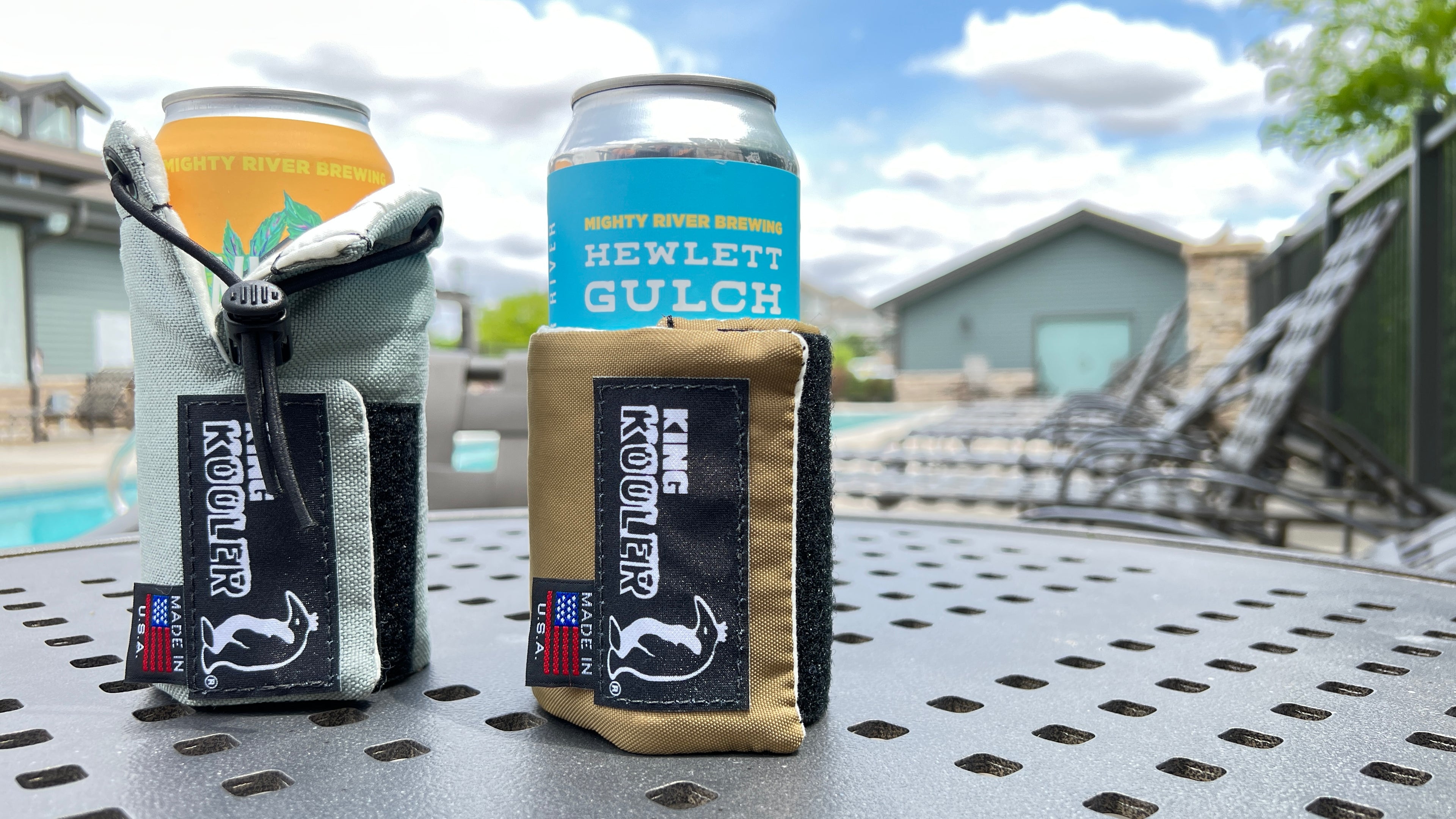 Koozies with Beer beside the Pool